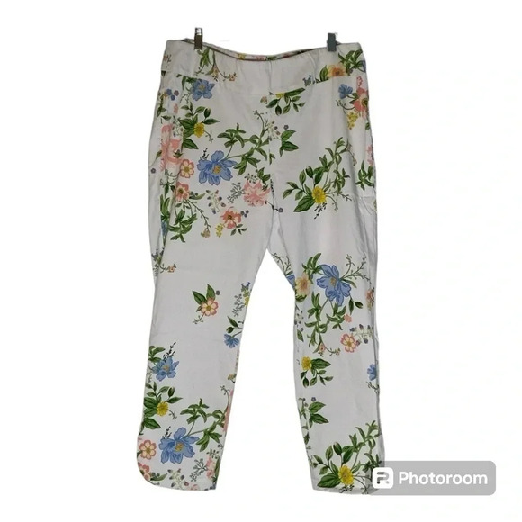 Zac & Rachel Floral Stretch Pull On Ankle Pants Women's Size 16W Tulip Hem - Picture 1 of 8